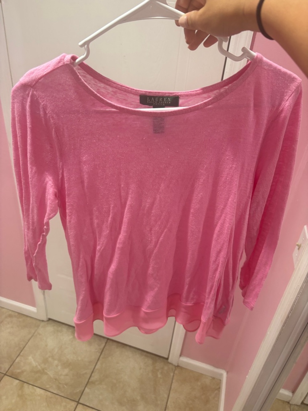 Lauren Ralph Lauren Bright Pink Lightweight Long Sleeve Tee